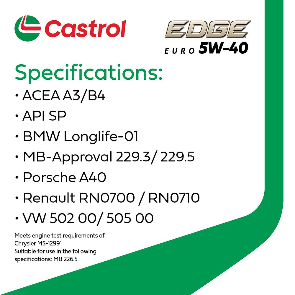 Castrol EDGE 5W40 Full Synthetic 946 mL, A premium fully-synthetic motor oil