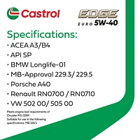 Castrol EDGE 5W40 Full Synthetic 946 mL, A premium fully-synthetic motor oil