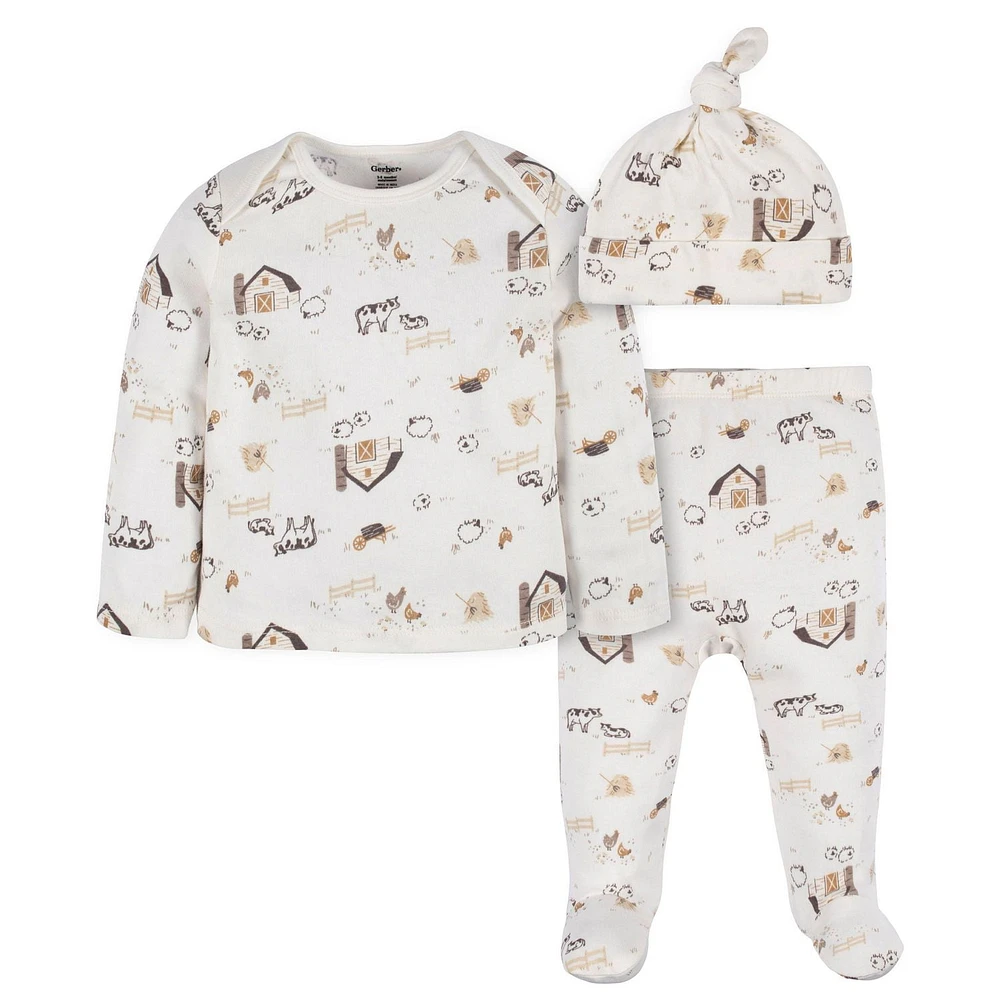 Gerber 3-Piece Baby Cap, Shirt & Footed Pant Set, Comfort. Soft. Stretch.