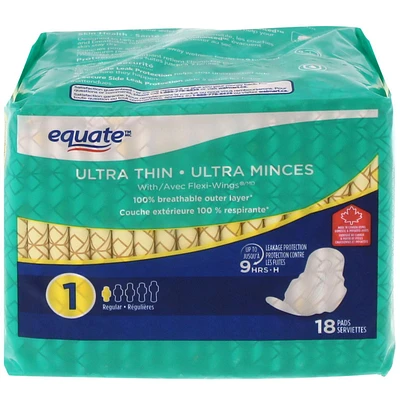 Serviettes ultra minces d'absorption moderée d'Equate Paquet de 18 serviettes