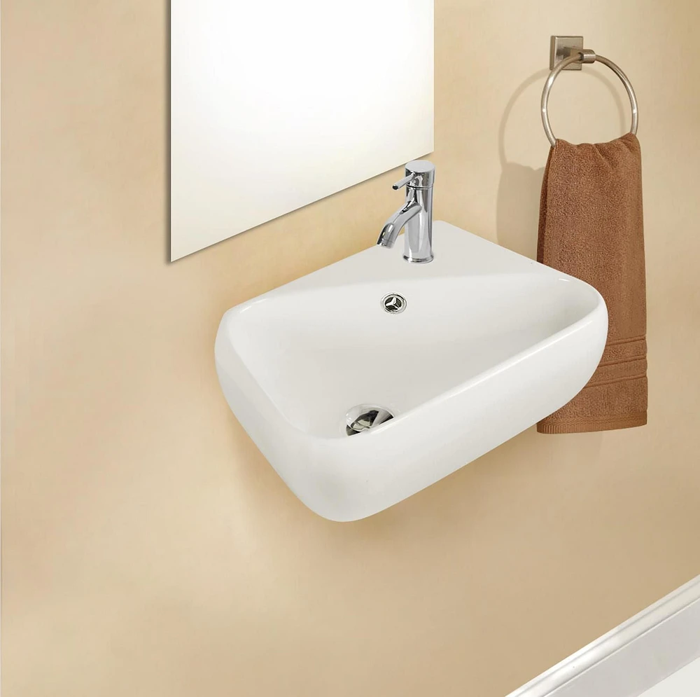 American Imaginations -in. W Wall Mount White Bathroom Vessel Sink Set For 1 Hole Right Faucet AI