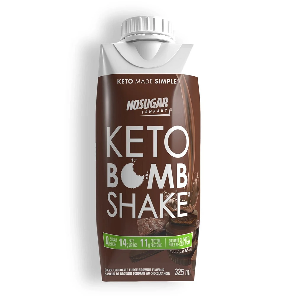 No Sugar Keto Bomb Shake Dark Chocolate Fudge Brownie, 4 x 325 mL