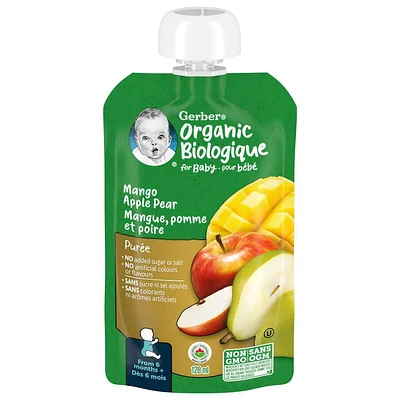 GERBER Organic Purée, Mango Apple Pear, Baby Food, 128 ml, 128 ML