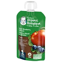 Purée GERBER Biologique Pomme Bleuet Épinard pour bébés, 128 ml 128 ml
