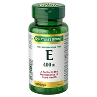 NATURE'S BOUNTY Vitamin E 400 IU, Antioxidant Supplement For The Maintenance Of Good Health, For Adults And Children 12+, Preservative Free, One Softgel Per Day, 100 count 100.0 count, 100 Softgels