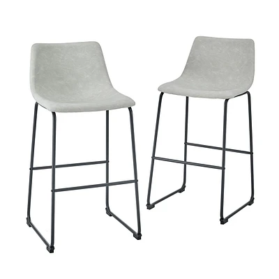 30" Industrial Faux Leather Barstools, Set of 2 - Grey