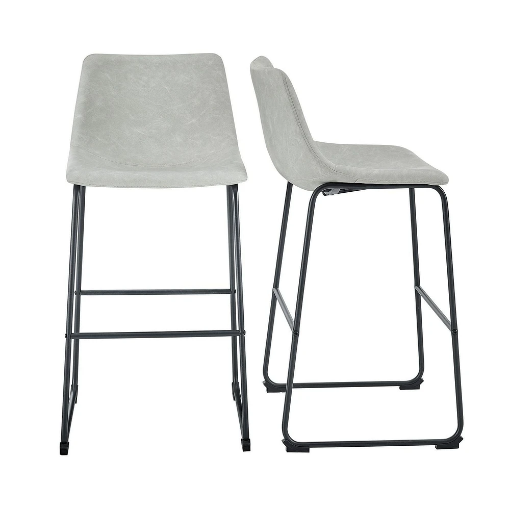 30" Industrial Faux Leather Barstools, Set of 2 - Grey