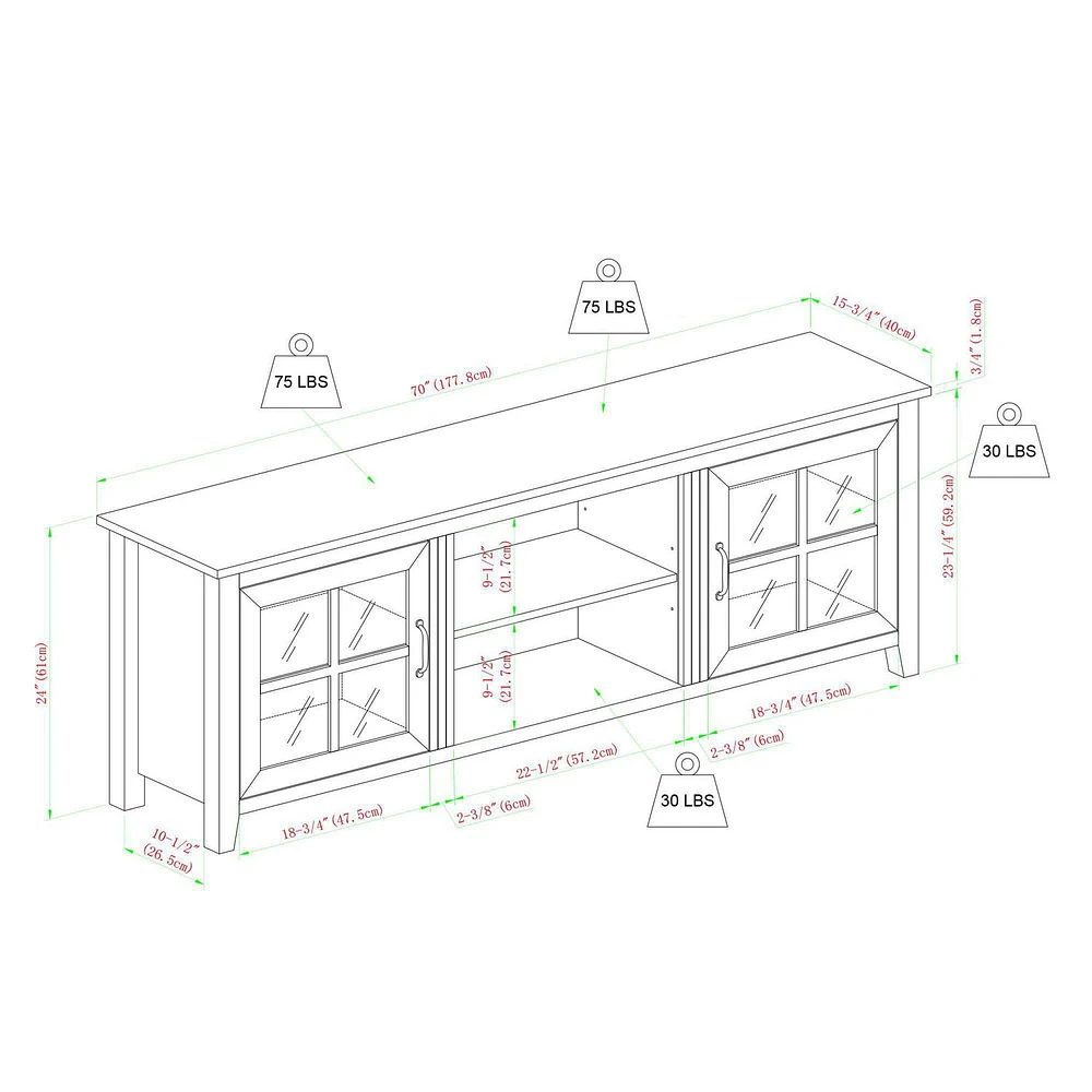 70" Glass Door TV Console - Birch