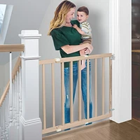 North States Swinging Hardware Mount Deluxe Wood Stairway Baby or Pet Safety Gate