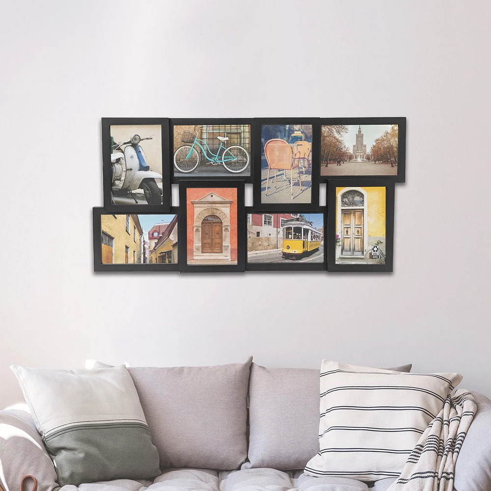 Hometrends 4x6 8-Opening Linear Gallery Collage Picture Frame, Black, 8 Opening Collage Black