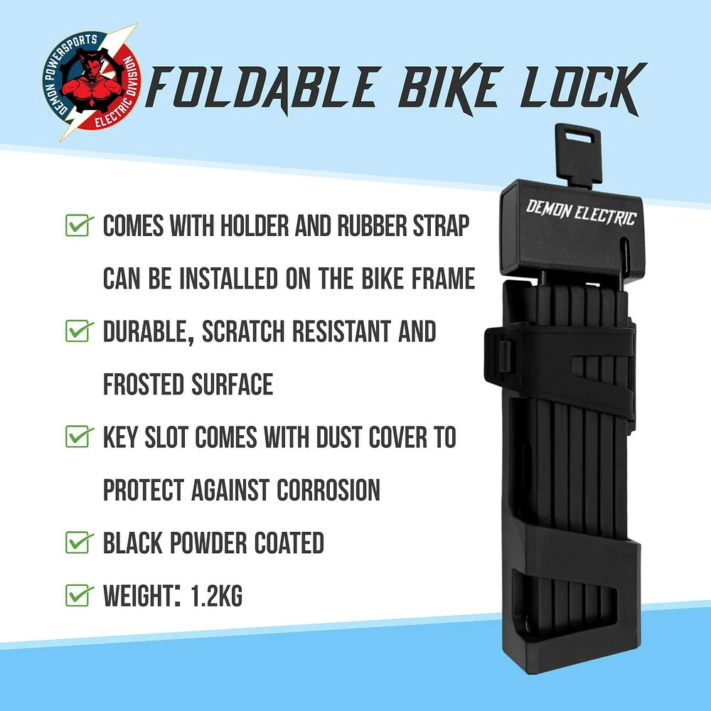 Demon Electric Bike Lock, Foldable 38" E-Bike Lock, Anti-Theft High Strength Steel Folding Bicycle Lock, Comes with 2 Keys, Easy to Transport