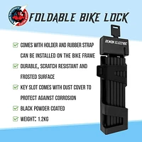 Demon Electric Bike Lock, Foldable 38" E-Bike Lock, Anti-Theft High Strength Steel Folding Bicycle Lock, Comes with 2 Keys, Easy to Transport