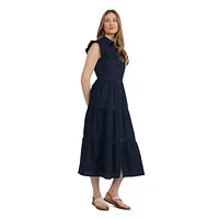 Mexx Women’s Paper Touch Cotton Button Front Tiered Dress