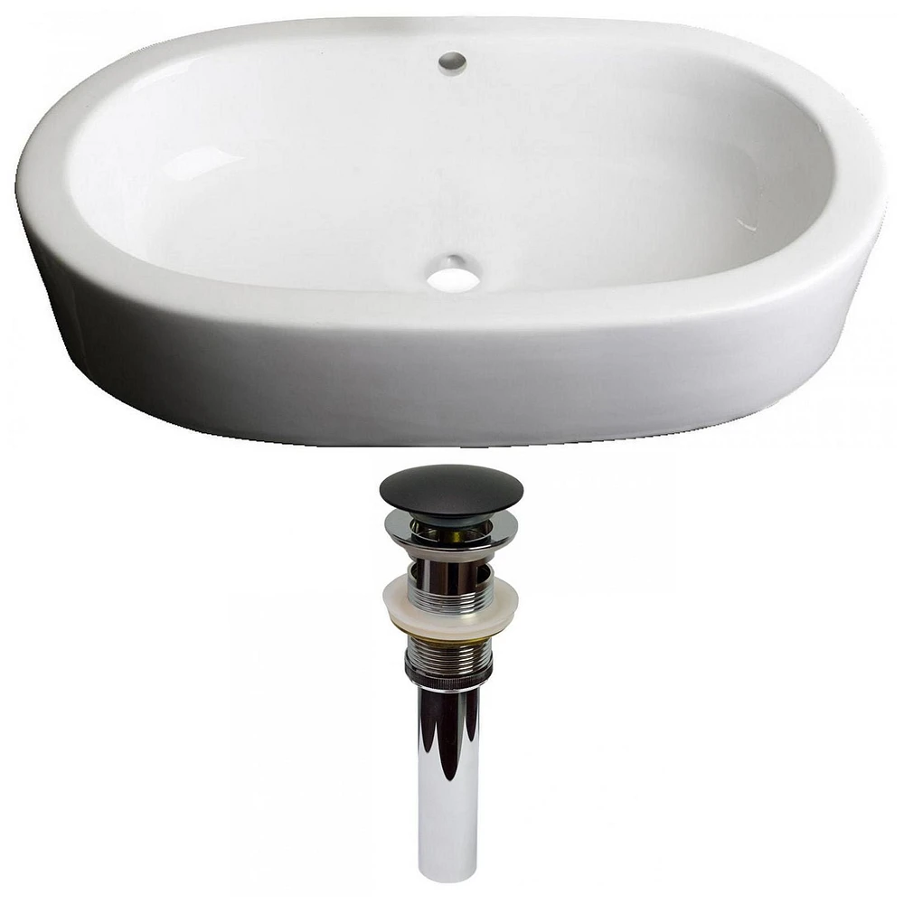 American Imaginations 25.25-in. W Semi-Recessed White Bathroom Vessel Sink Set For Wall Mount Drilling AI