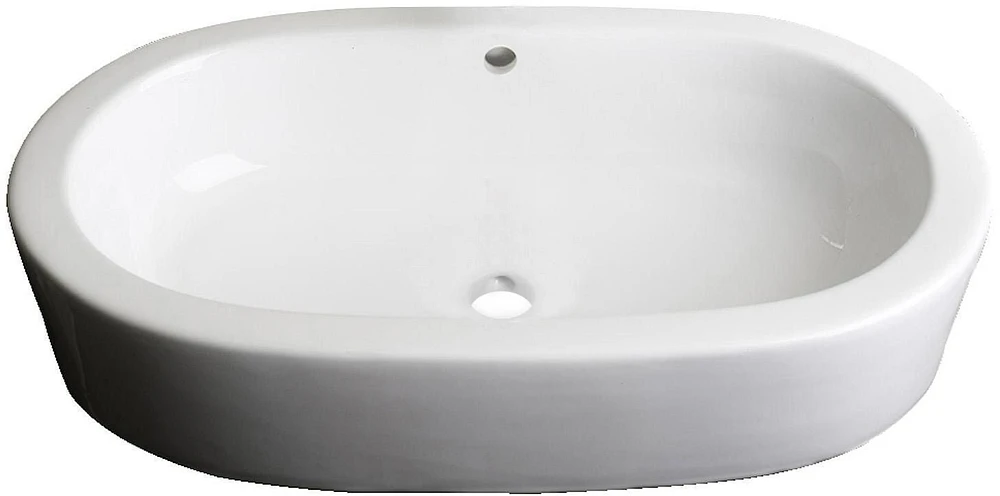 American Imaginations 25.25-in. W Semi-Recessed White Bathroom Vessel Sink Set For Wall Mount Drilling AI