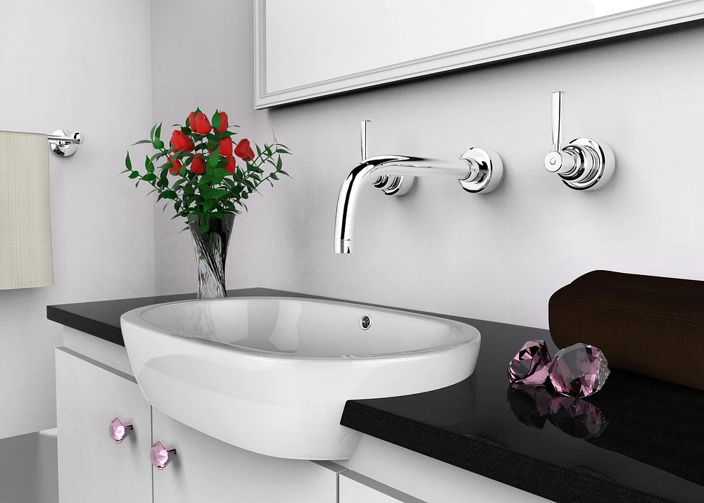 American Imaginations 25.25-in. W Semi-Recessed White Bathroom Vessel Sink Set For Wall Mount Drilling AI