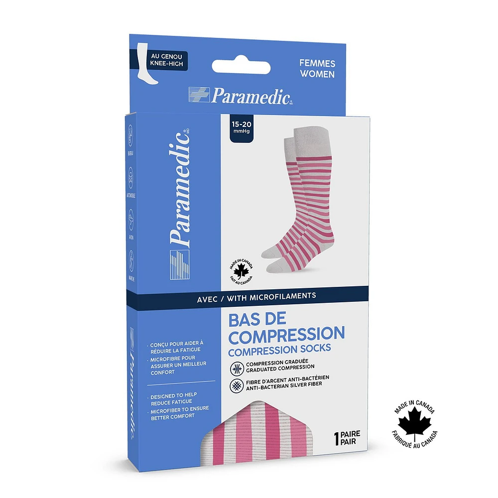 Paramedic Fashion Compression Socks 15-20 mmHg Women Stripes (1 Pair) - Large, Stylish Knee-High Striped Paramedic Compression Socks for Women, 15-20mmHg