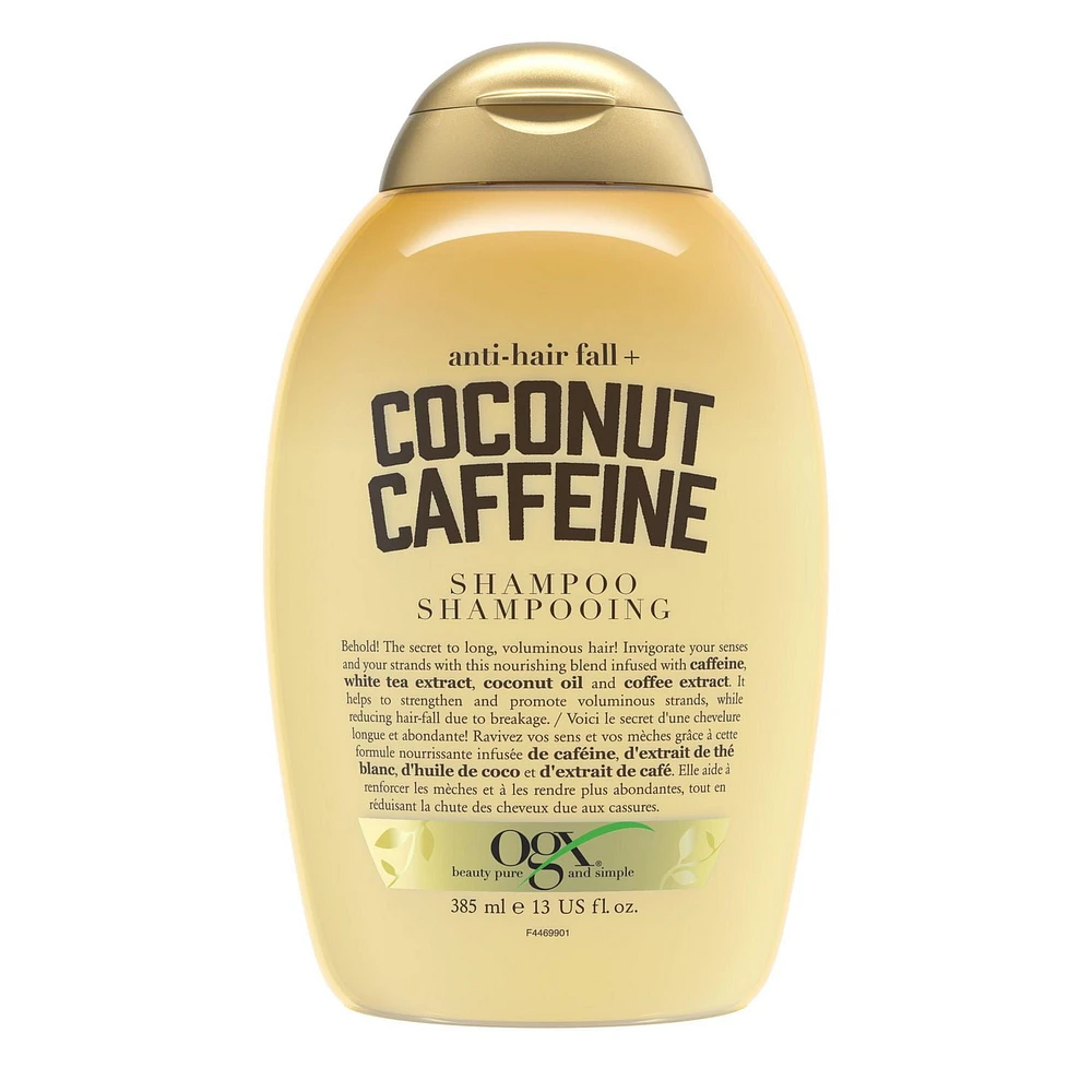 OGX Anti-Hair Fall + Coconut Caffeine Strengthening Shampoo with Caffeine, Coconut Oil & Coffee Extract, 385 mL