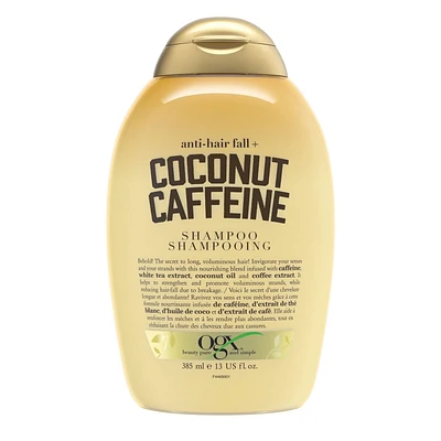 Shampooing fortifiant OGX Anti-chute de cheveux + Noix de coco et caféine, avec huile de coco et extrait de café 385 ml