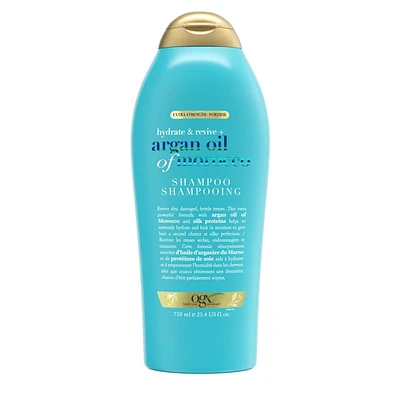 Shampooing fortifié Hydrate + répare Huile d'argan du Maroc, pour cheveux secs et abîmés, avec huile d’argan pressée à froid; sans parabènes ni surfactants sulfatés 750 ml