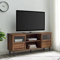 58" Glass & Wood Split Panel Door TV Console - Reclaimed Barnwood