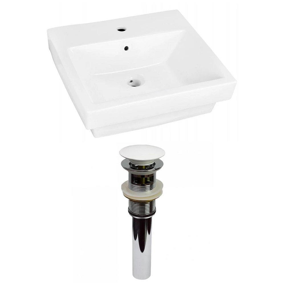 American Imaginations 20.5-in. W Semi-Recessed White Bathroom Vessel Sink Set For 1 Hole Center Faucet AI-31515