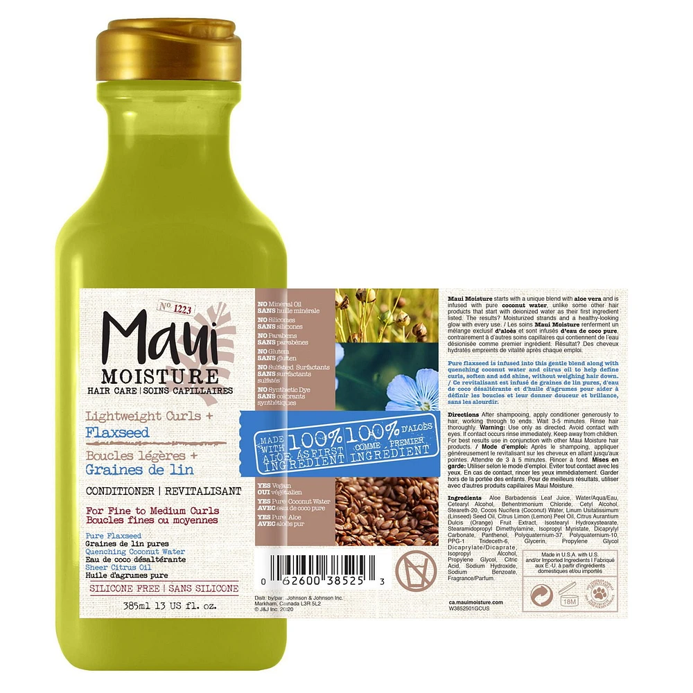 Maui Moisture Revitalisant Boucles légères + Graines de lin, sans parabènes ni silicone 385 ml