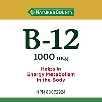 NATURE'S BOUNTY Vitamin B-12, 1000 mcg, Helps Energy Metabolism, Helps Red Blood Cell Formation, Prevents Vitamin B-12 Deficiencies, Supports Immune System, Tablets 100.0 count, 100 Tablets