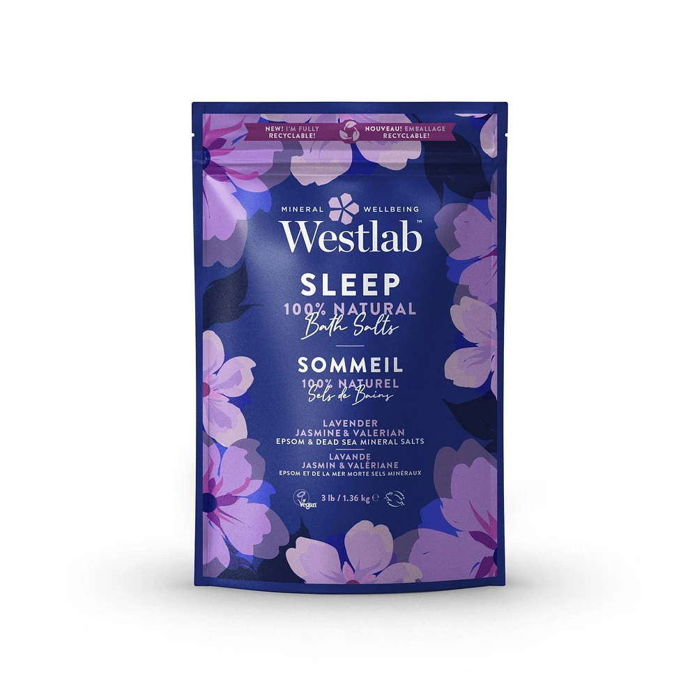 Westlab Sommeil - Sels de Bain d'Epsom et de la Mer Morte, Parfumés à la Lavande, Jasmin et au Valériane | 100% végétalien, 100% naturel, 100% sans cruauté. 1,36 kg (3 livres)