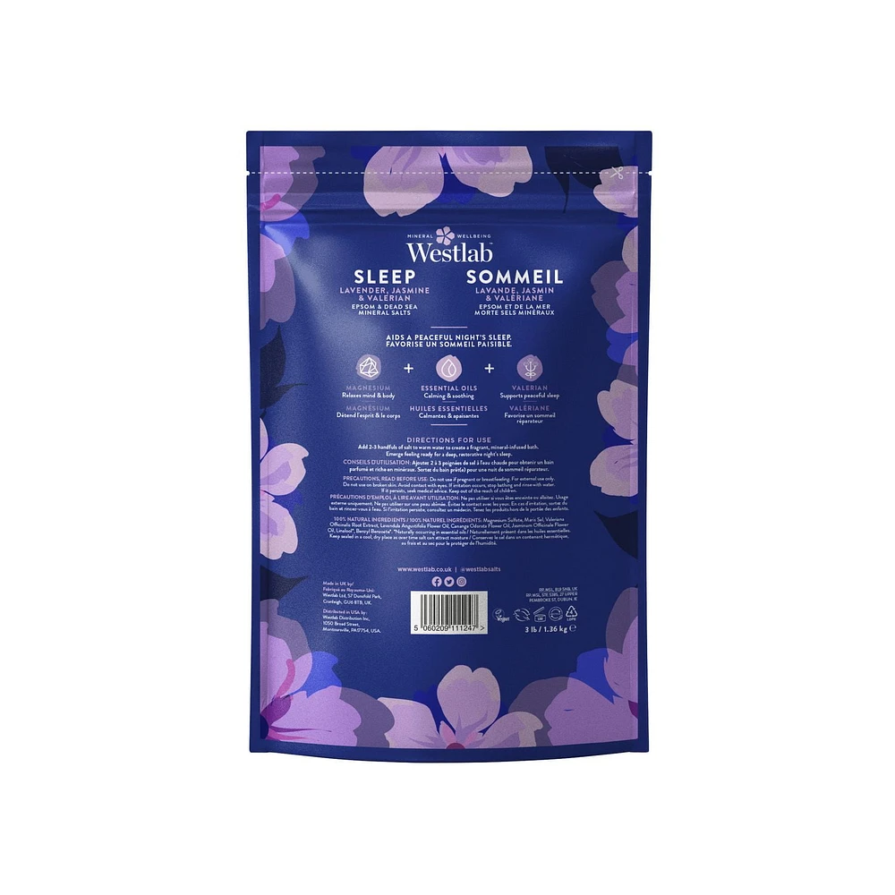 Westlab Sommeil - Sels de Bain d'Epsom et de la Mer Morte, Parfumés à la Lavande, Jasmin et au Valériane |  100% végétalien, 100% naturel, 100% sans cruauté. 1,36 kg (3 livres)