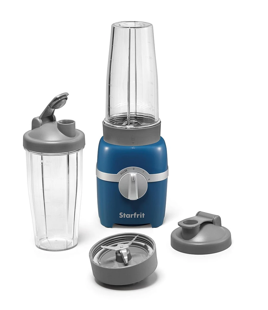 Starfrit 7 pcs 300W Personal Blender Blue  -2x28oz(828 ML) Cups ,2xtravel lids, 2 blades,3 speed modes (low, high, pulse ), Personal Blender