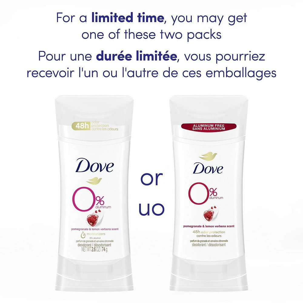 Dove 0% AluminumPomegranate and Lemon Verbena Deodorant Stick, 74 g