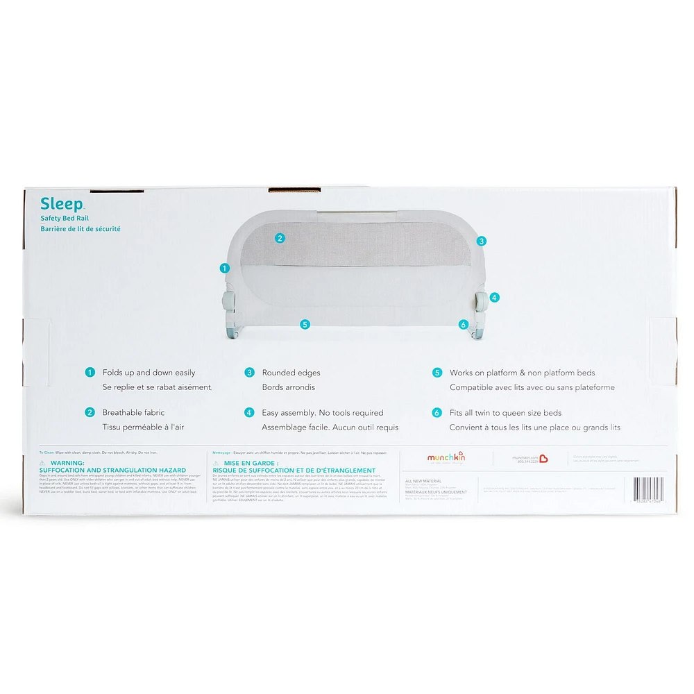 Barrière de lit de sommeil Munchkin, convient aux matelas simples, doubles et grands lits, gris