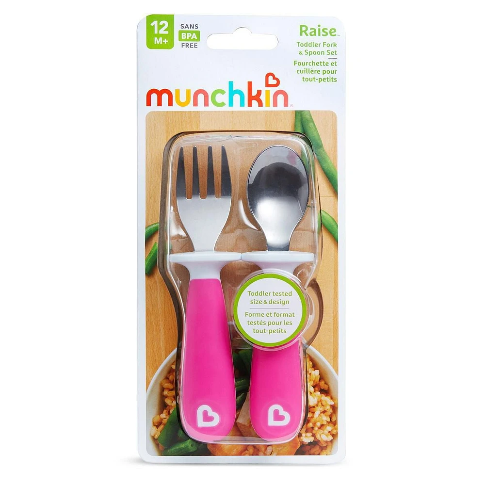 Munchkin Raise™ Toddler Fork & Spoon Set, Pink