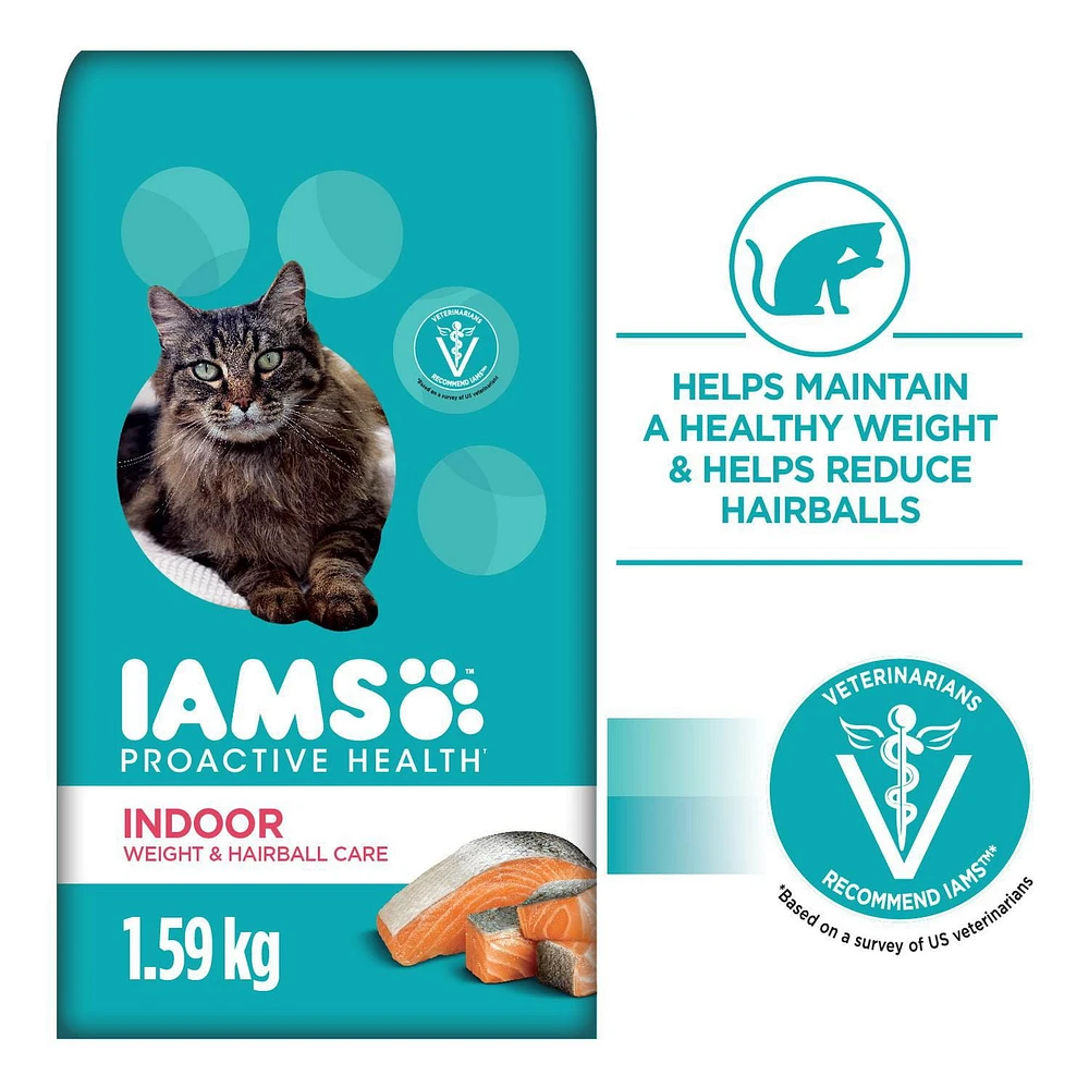 Iams Proactive Health Adult Indoor Weight & Hairball Care Dry Cat Food with Salmon, 1.59-7.26kg