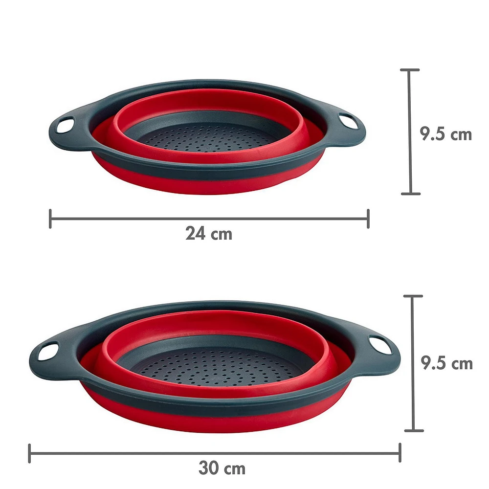 Holiday Time 2-Pack Collapsible Colander Set, Red and Black