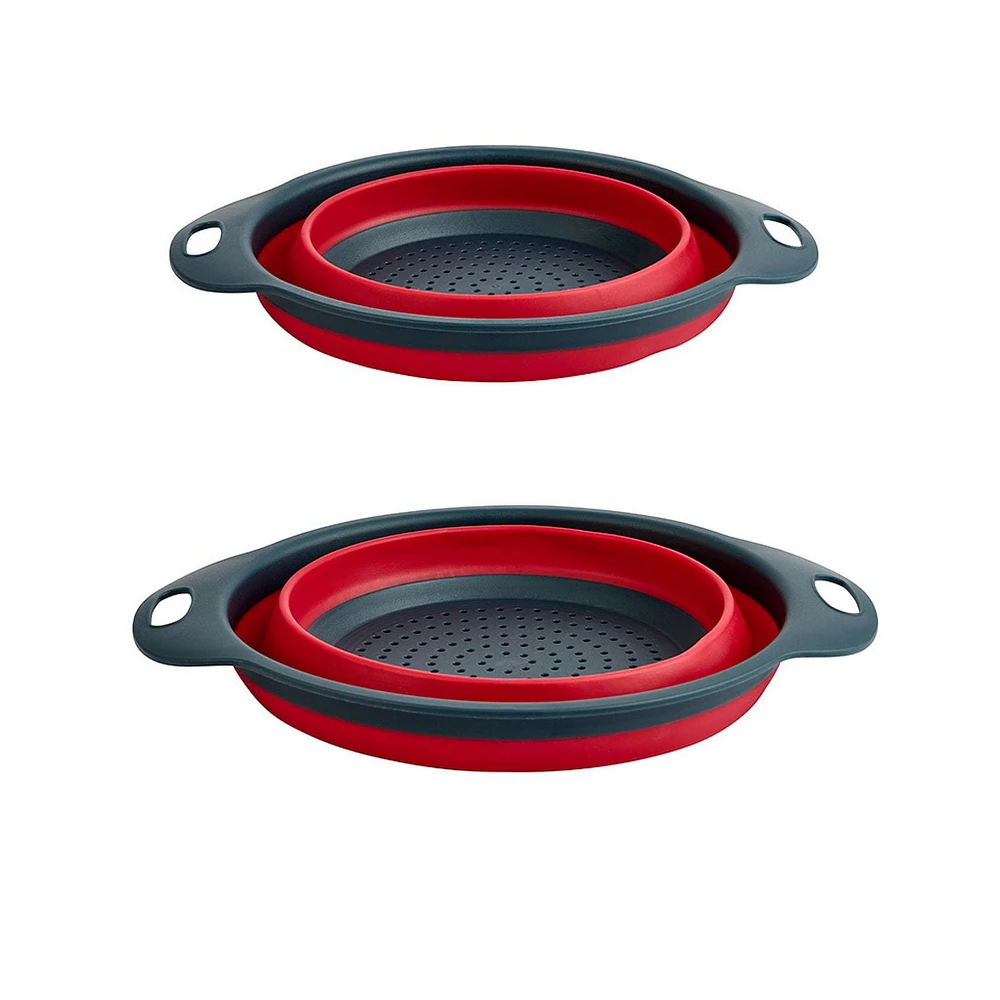 Holiday Time 2-Pack Collapsible Colander Set, Red and Black