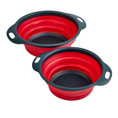 Holiday Time 2-Pack Collapsible Colander Set, Red and Black