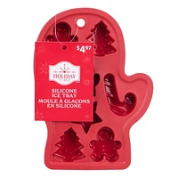 Holiday Time Silicone Ice Tray, Mitten Shape, Red