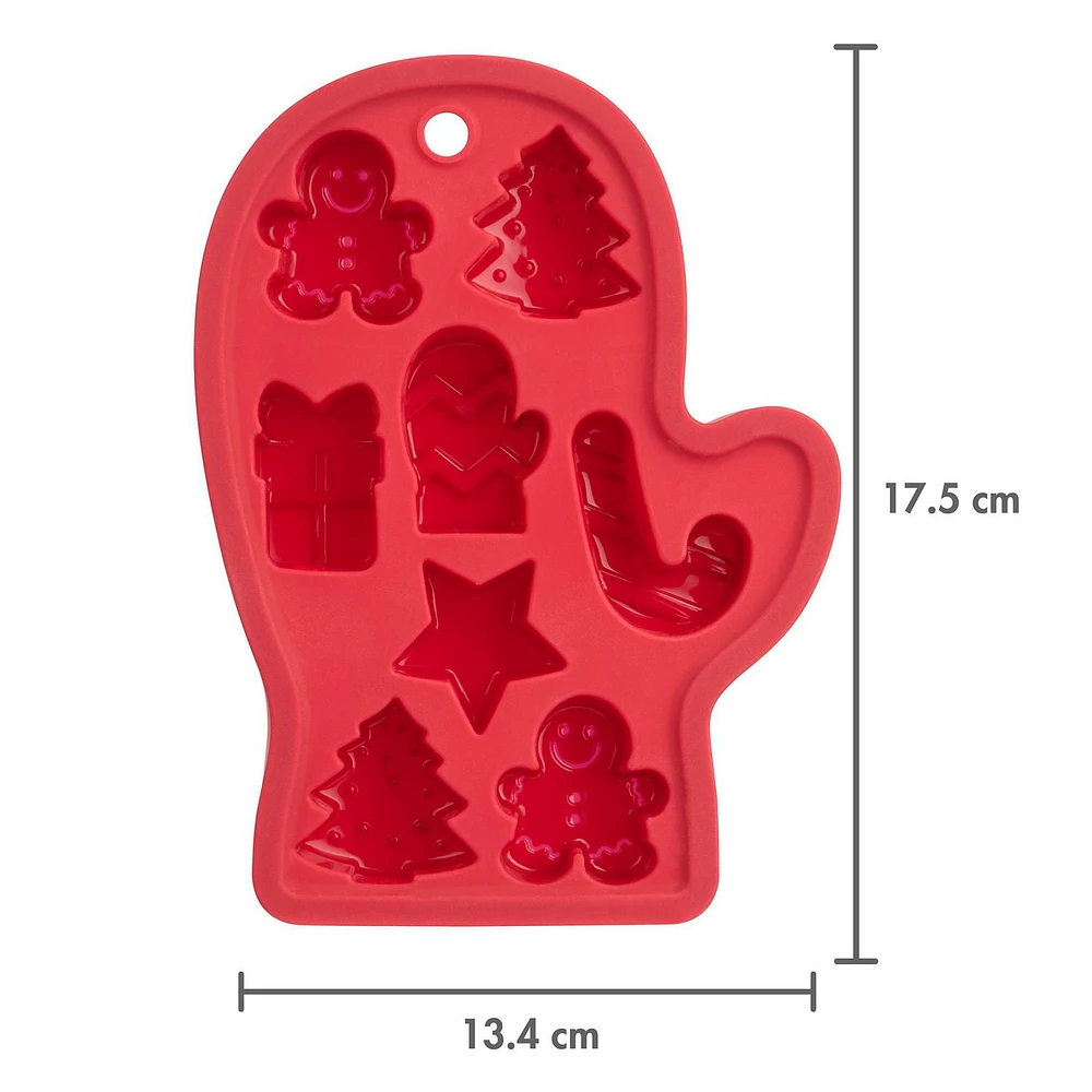 Holiday Time Silicone Ice Tray, Mitten Shape, Red