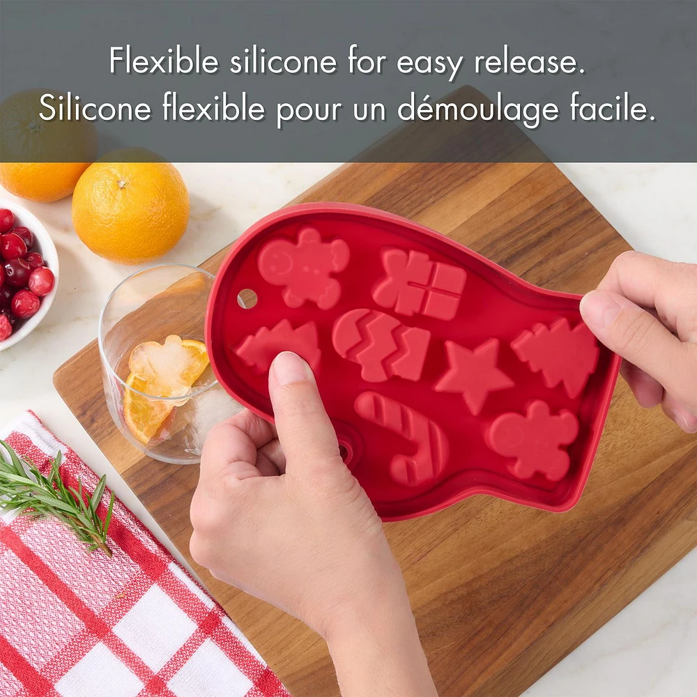 Holiday Time Silicone Ice Tray, Mitten Shape, Red