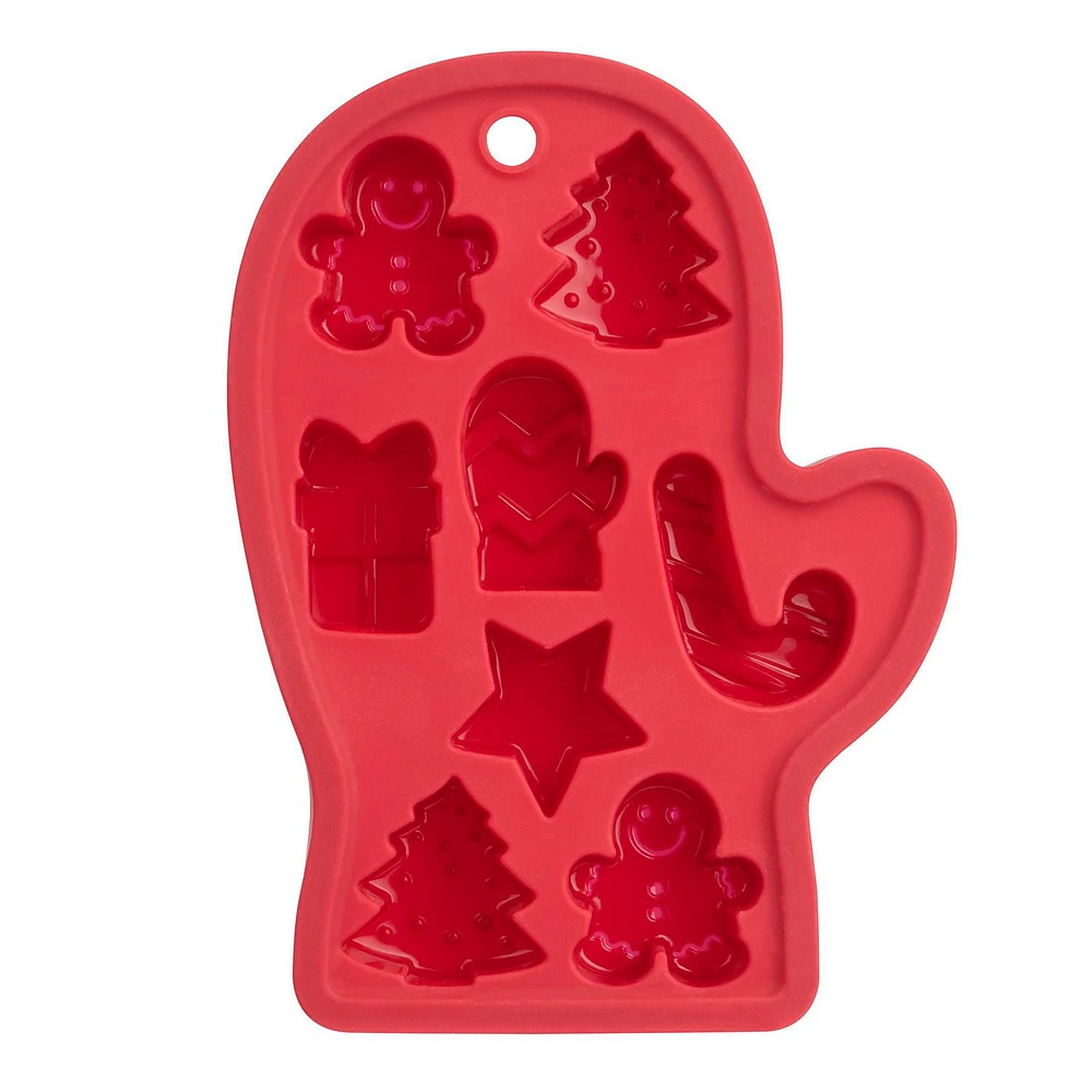 Holiday Time Silicone Ice Tray, Mitten Shape, Red