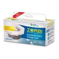 Zorbi Commode Liner Bags with Super Absorbent Pads, White, 12 Count