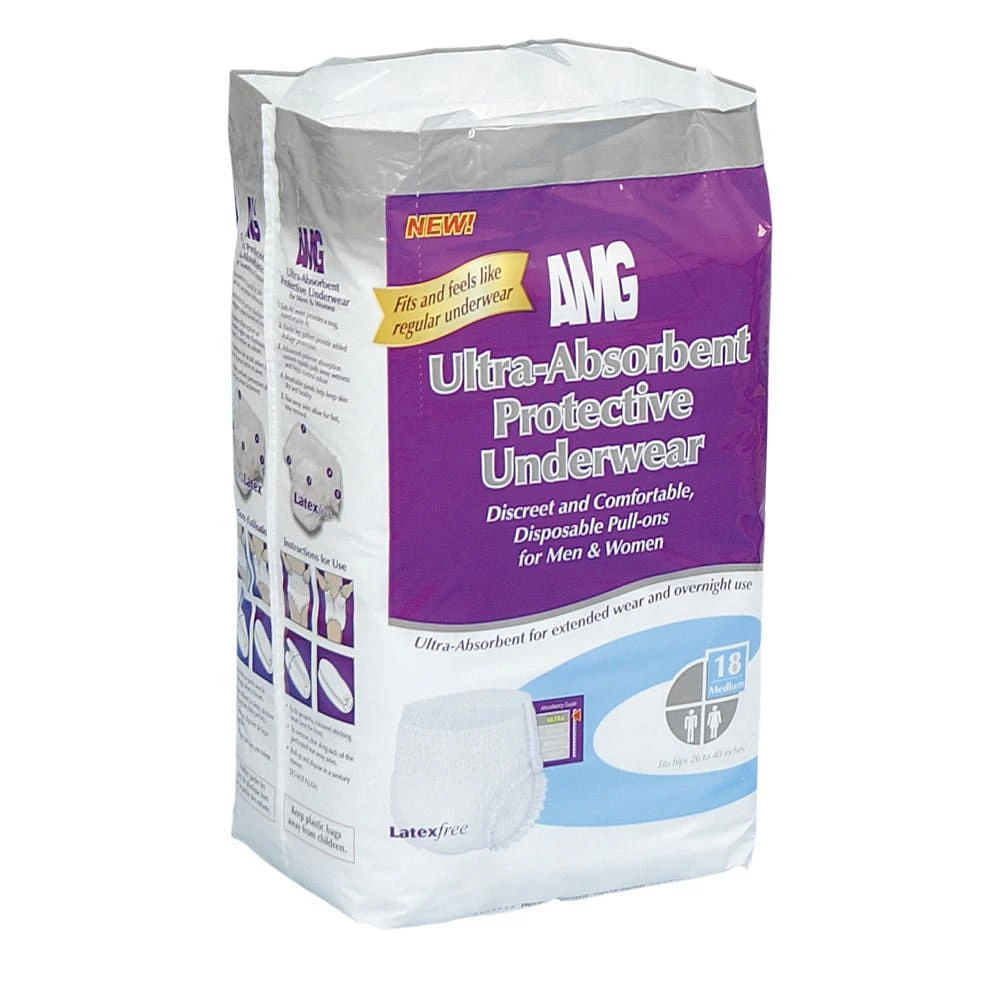AMG Ultra-Absorbent Incontinence Underwear for MEN And Women, Medium, 18 Count