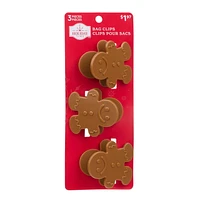 Holiday Time 3-Pack Bag Clips, Gingerbread Cookie, Brown