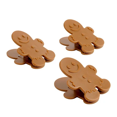 Holiday Time 3-Pack Bag Clips, Gingerbread Cookie, Brown