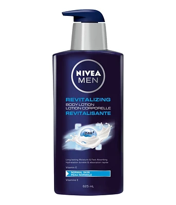 NIVEA Men Revitalizing Body Lotion with Vitamin E and Aloe Vera | 24H Hydration | For all skin types Normal to Dry | Quick-absorbing and non-sticky formula | Men's Body Lotion | Mens Daily Moisturizer for Body, 625 mL