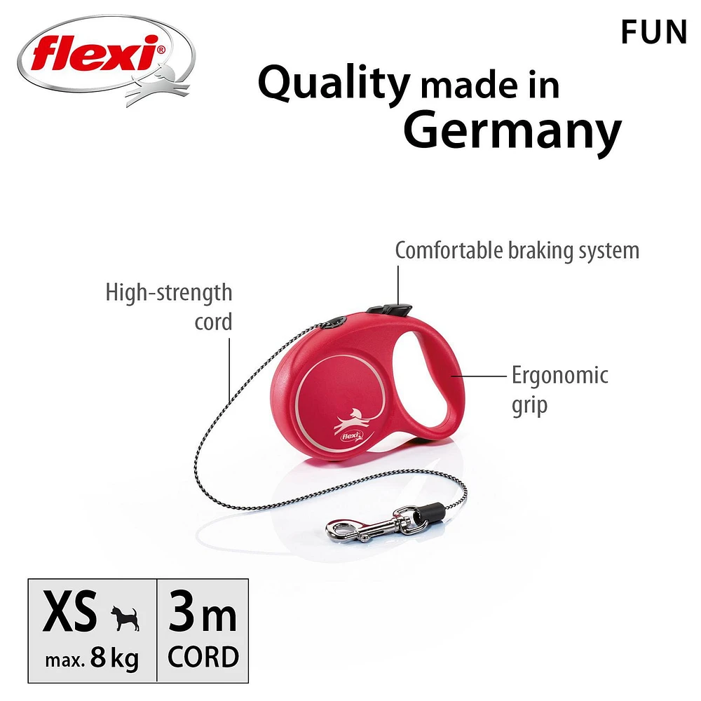 Flexi FUN Extra Small 3m Cord Retractable Dog Leash, 3m/10 ft Retractable