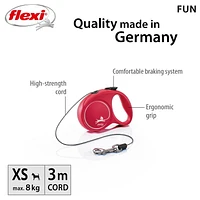 Flexi FUN Extra Small 3m Cord Retractable Dog Leash, 3m/10 ft Retractable