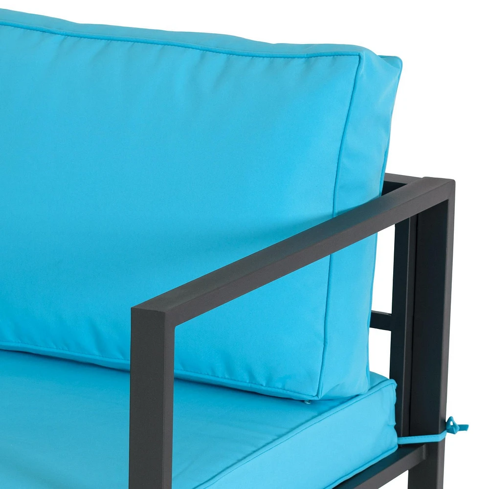 CorLiving Delia 4-Piece Rust Resistant Heavy-Duty Steel Frame Patio Conversation Set with Chairs and Loveseat with Cushions, and Coffee Table